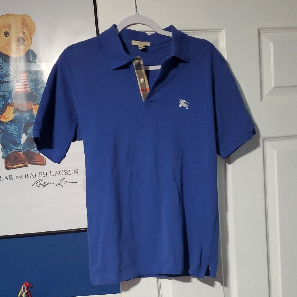 Burberry Royal Blue Polo with Signature Check Placket Sz Small